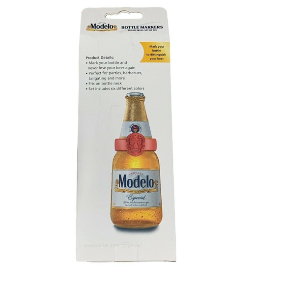 6 Pack Set Modelo Sugar Skull Bottle Markers Bottleneck Drink Tags Glass Markers - Picture 4 of 14